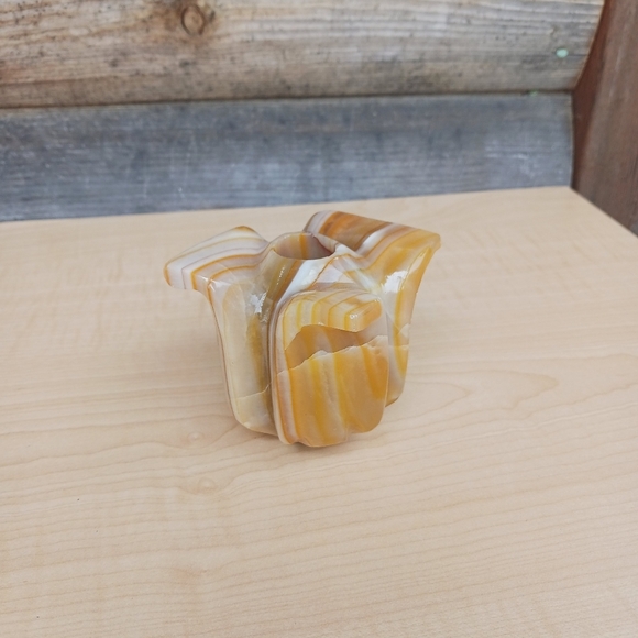 Vintage Carved Marble Onyx Stone Candle Stick Holder Tulip Flower Design - Picture 1 of 9